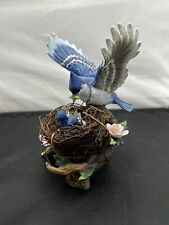 Vintage Blue Jay Mom Feeding Babies in Nest Figurine China picture