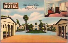 HOLLYWOOD, California Postcard HARRINGTON MOTEL Sunset Blvd. / Linen c1950s picture