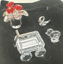 4 Piece SWAROVSKI Crystal TOY WAGON Flower Pot Small Chicken Swan Pin Lot picture