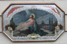 Antique JESUS in the GARDEN OF GETHSEMANE Print FRAMED Bubble Glass EMBELLISHED picture