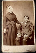 1880s MENNONITE Man and Woman Cabinet Card Photo Couple LANCASTER Pennsylvania picture