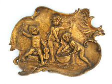 Antique NB & IW Gilt Metal Hanging Plaque Jewelry Tray Dish ~ Musical Cherubs picture