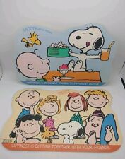 Vintage Peanuts Charlie Brown Snoopy Plastic Coated Activity Placemats Set Of 2 picture