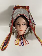 Vintage Hand Made Thailand Akha Hill Tribe Embroidered Beaded Headdress Hat picture