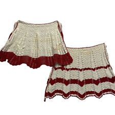 Vintage Set of 2 Hand Crocheted Cream and Red Christmas APRONS picture