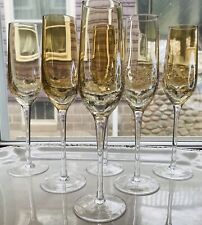 Mid Mod Crackle Champagne Flute Pier 1 Amber Golden Luster  Barware Set-6 picture
