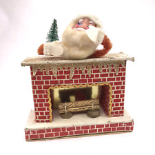 Vintage Santa Chimney Cardboard Putz Fireplace Christmas Flocked Glitter Japan picture