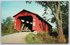 Kidwell Covered Bridge Sunday Creek Athens County Millfield Ohio OH Postcard C14 picture