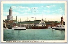 Postcard The Grand Trunk Pacific And Colman Docks Seattle Washington Posted 1924 picture