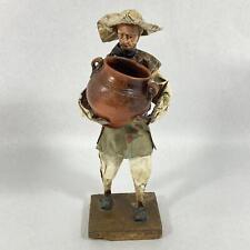 Vtg Mexican Folk Art Paper Mache Figure Sculpture Older Man Standing Holding Pot picture
