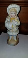Antique bisque girl with muff and doll figurine figure well colored picture