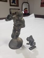 Vintage Pewter Cast Metal Running Football Player Sculpture Statues Rare Gray picture