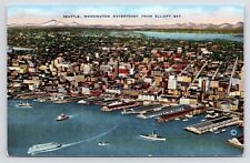 c1950s Bay Waterfront Aerial View Downtown Seattle Washington WA Postcard picture