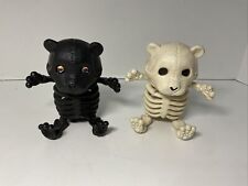Lot Of 2 Crazy Bonez Teddy Bonez Skeleton Figurine Plastic Bear White And Black picture