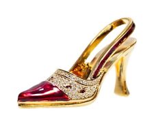 Vintage High Heel Red Enamel & Pave Crystal Miniature Lady Shoe Figurine w/ Box picture
