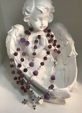Natural Purple Lepidolite Stone Beads Rosary With An Exquisite Rhinestone Cross picture