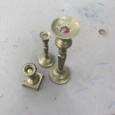 3 Vintage Solid Brass Candlesticks picture