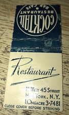Cocktail Restaurant Bar Cafe Matchcover New York NY 40s-50s picture