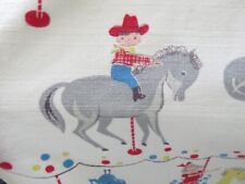 Vintage 50's Cotton Juvenile Barkcloth Drapes Circus Cowboy Kid w/Horse on White picture
