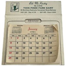 Vtg Calendar 1961 Twin Pines Dairy Milk Advertising Desk Wall Tear Off Farm 5