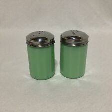 VINTAGE JADEITE GREEN MILK GLASS SALT and PEPPER SHAKERS 3 Inch 50s 60s picture