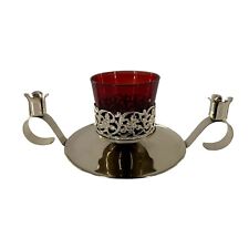 Vtg Hollywood Regency 2 Piece Ruby Red Glass Candle Holder Gold Base MCM Asian picture