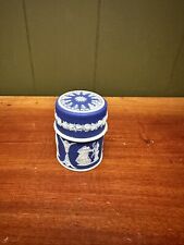 Antique 19th c. Wedgwood Dark Blue Jasperware Jar Covered Pot Needle Case picture
