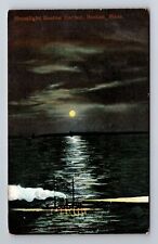Boston MA-Massachusetts, Moonlight Boston Harbor, Antique Vintage Postcard picture