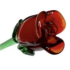 Handblown Art Glass Red Rose Flower Long Stem  12