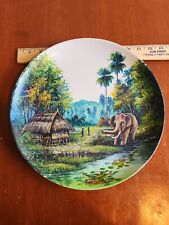 Elephant Plate Hand Painted 12 inch Thailand wall art decoration jungle scene picture