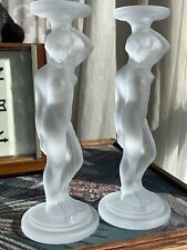 Vintage WALTHER & SOHNE Frosted Glass Art Deco Nude Woman 2pcs Candle Holder 9