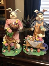 Mr. & Mrs. Easter Bunny Fabric Mache Hand painted Figurines in Original Box picture