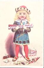c1880 YOUNG GIRL COURT JESTER TOYS CANDY VICTORIAN TRADE CARD P4415 picture