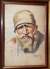 RARE vintage Ustad Ghaussuddin Afganistan blind man watercolor portrait painting picture