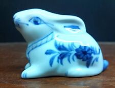 Vintage Bunny Rabbit Ceramic Delft White & Blue Figurine Glossy Decor picture