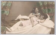 Postcard Two Beautiful Women In Bed Wearing Vintage Lingerie Risque Lifestyle picture