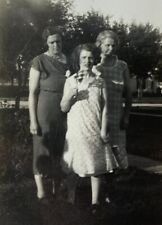 Three Women Standing One Holding Flower B&W Photograph 2.75 x 4.5 picture