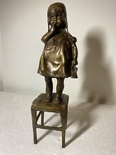 Bronze Girl Statue Girl on Stool 11 1/2 inches Tall picture