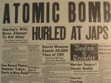 VINTAGE NEWSPAPER HEADLINE~ WORLD WAR 2 US DROPS ATOMIC BOMB ON JAPAN WWII  1945 picture