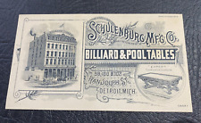 Extremely Rare 1880s Schulenburg Mfg Billard & Pool Tables Trade Card,Detroit,MI picture