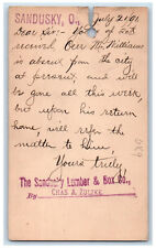 1891 The Sandusky Lumber & Box Co. Sandusky Ohio OH Elyria OH Postal Card picture