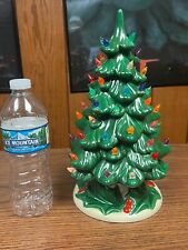 VINTAGE 12'' HOLLAND MOLD CERAMIC LIGHT UP GREEN XMAS CHRISTMAS TREE HOLLY BASE picture