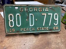License Plate Tag Georgia GA 1968 80 D 779 “Peach State” Rustic USA picture