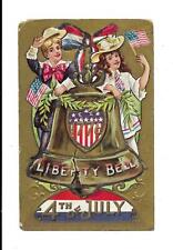 CHILDREN, LIBERTY BELL On 4th Of July Vintage 1909 PATRIOTIC Postcard picture