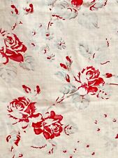 Antique Vintage French Fabric Floral Roses Printed Cotton Stunning 1940's picture