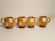 Vintage 1960 1970’s Pedestal Footed Ceramic Four Coffee Cups with Daisy Flowers  picture