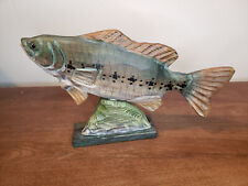 14” Wood Hand Carved Fish Figurine on Stand Rustic Decor picture