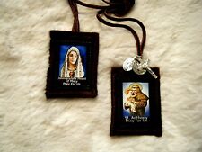 St Anthony Immaculate Heart of Mary Brown Scapular 100%Wool Handmade in USA picture
