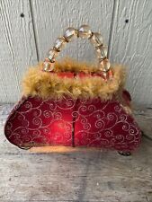 Shabby Chic Table Purse Lamp - Night Light - Beaded Handle W/Feathers 11”x11” picture