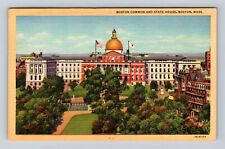Boston MA-Massachusetts, Boston Common, State House, Vintage c1942 Postcard picture